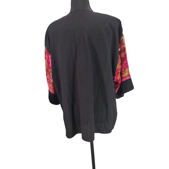 Vintage Spencer Alexis S Black Red Velvet Burnout Blouse Kimono Embroidered Lace - Picture 5 of 6